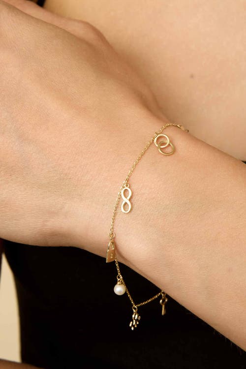 Oradina 14k Yellow Gold Forever Yours Charm Bracelet In Gold