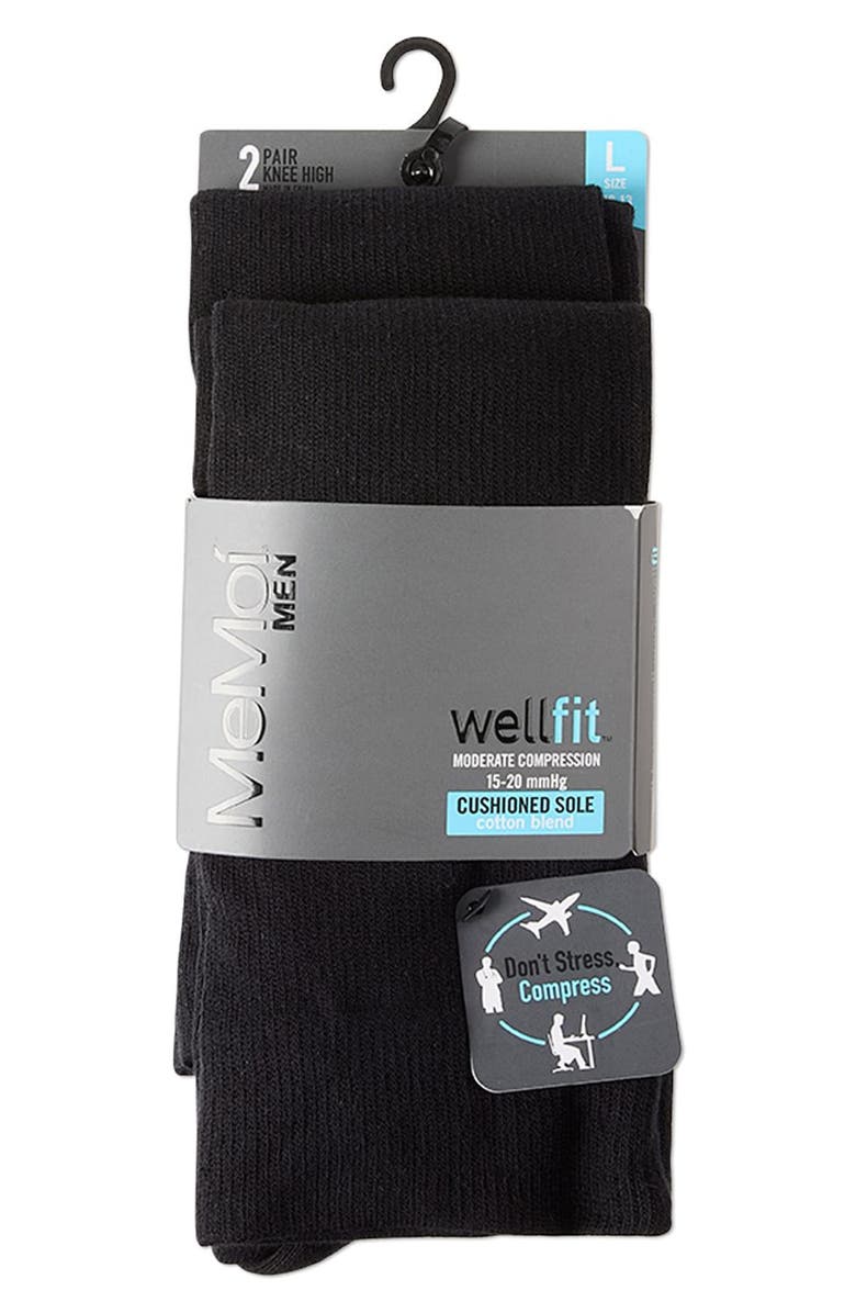 MeMoi 2-Pack WellFit Cushioned Cotton Blend Graduated Compression Socks, Alternate, color, Black-Black