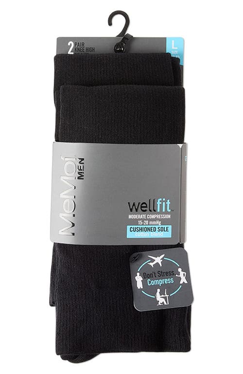 Memoi 2-pack Wellfit Cushioned Cotton Blend Graduated Compression Socks In Black