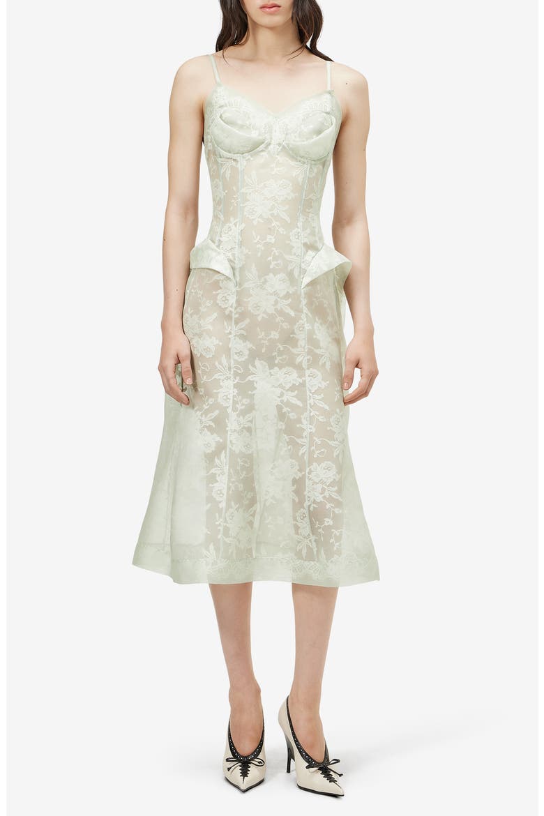 Floral Lace Silk Midi Dress, Main, color, PISTACHIO