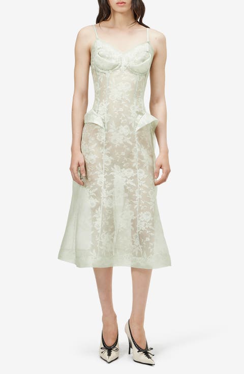 Floral Lace Silk Midi Dress