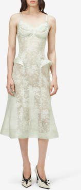 McQueen Floral Lace Silk Midi Dress