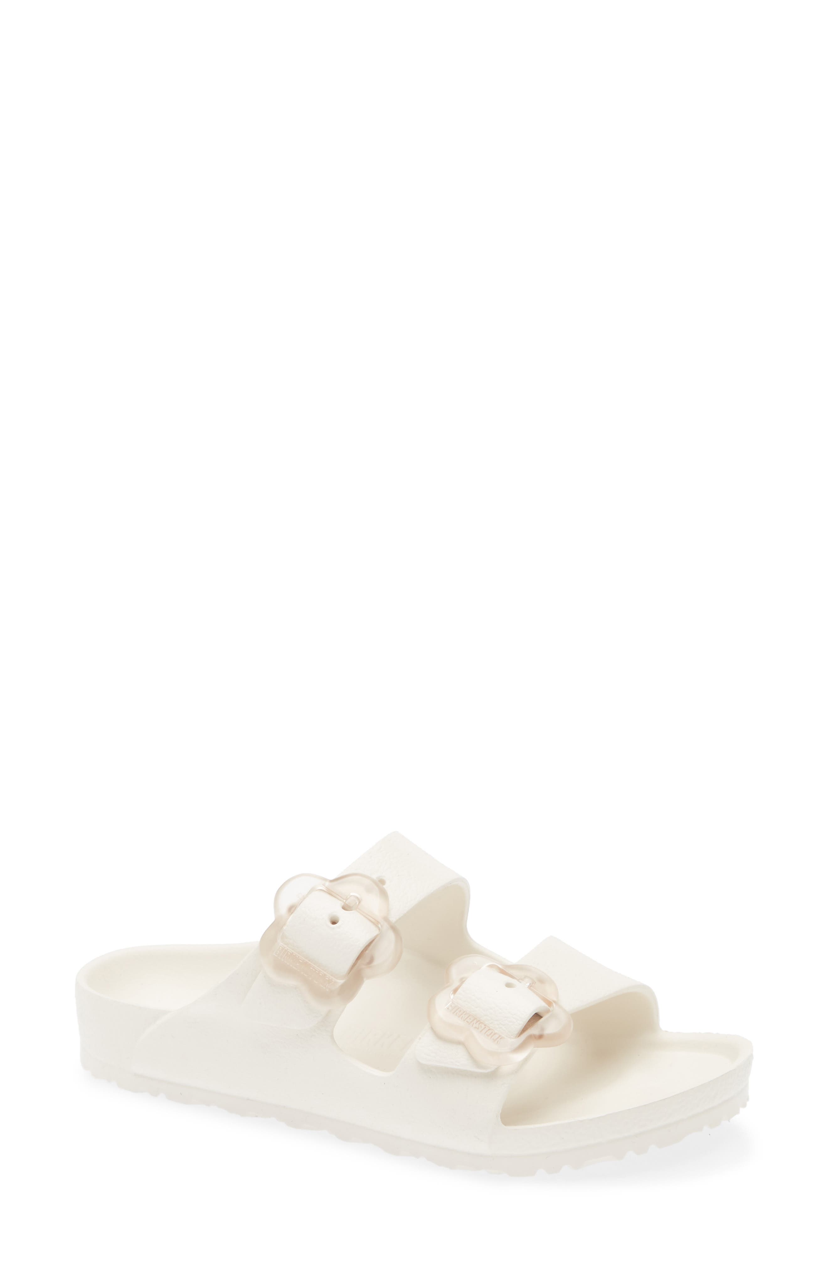 Birkenstock Kids' Arizona Flower Buckle Slide Sandal, Main, color, Eggshell