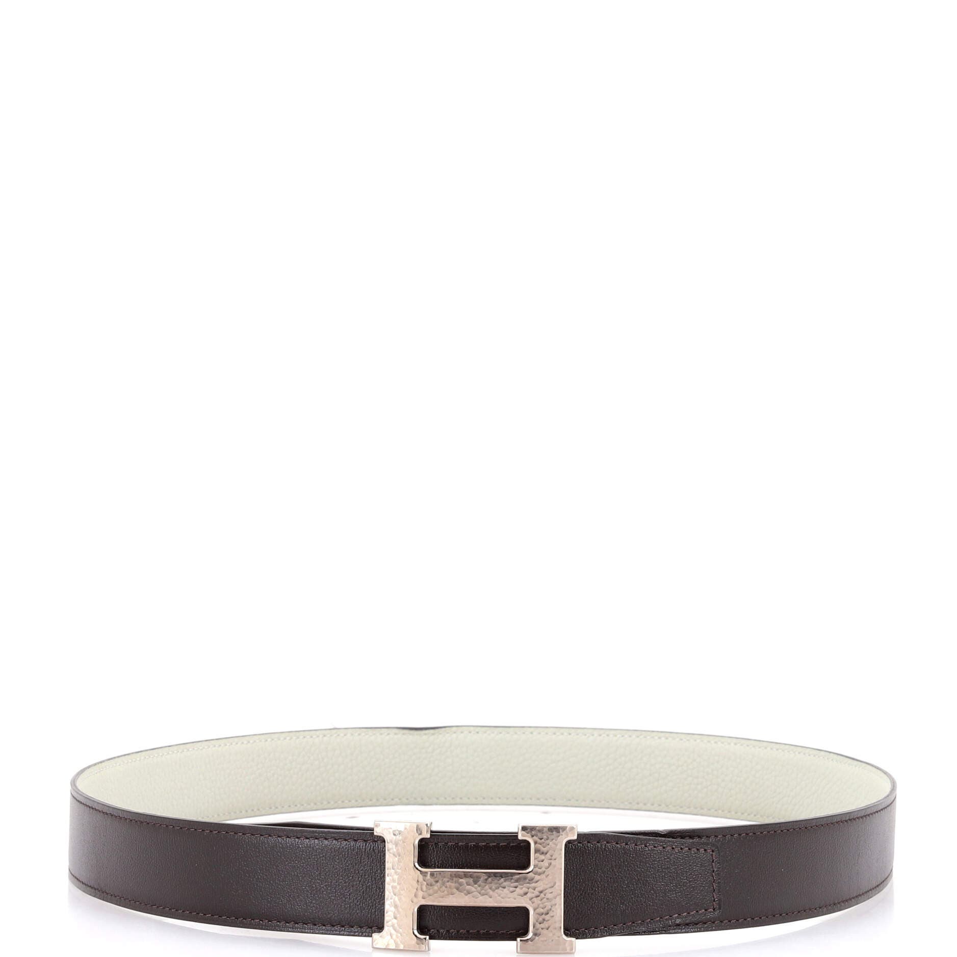 Pre-Owned Hermes Constance Martelee H Reversible Belt Leather with Hammered Hardware Wide, Alternate, color, Brown