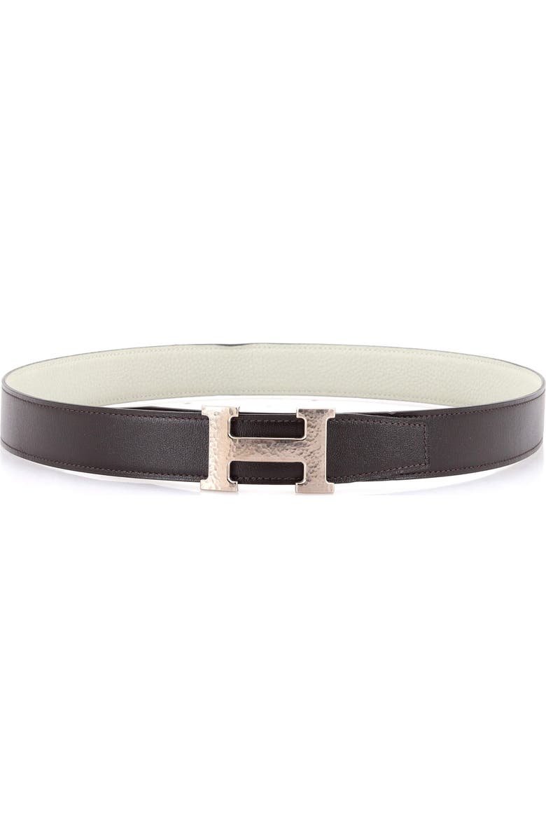 Pre-Owned Hermes Constance Martelee H Reversible Belt Leather with Hammered Hardware Wide, Alternate, color, Brown