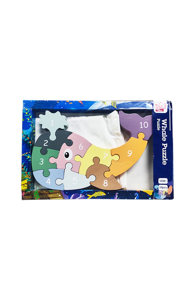 Leo & Friends Whale Puzzle, Solid Wood Colorful Number Whale-Shaped Puzzle, Alternate, color, Purple