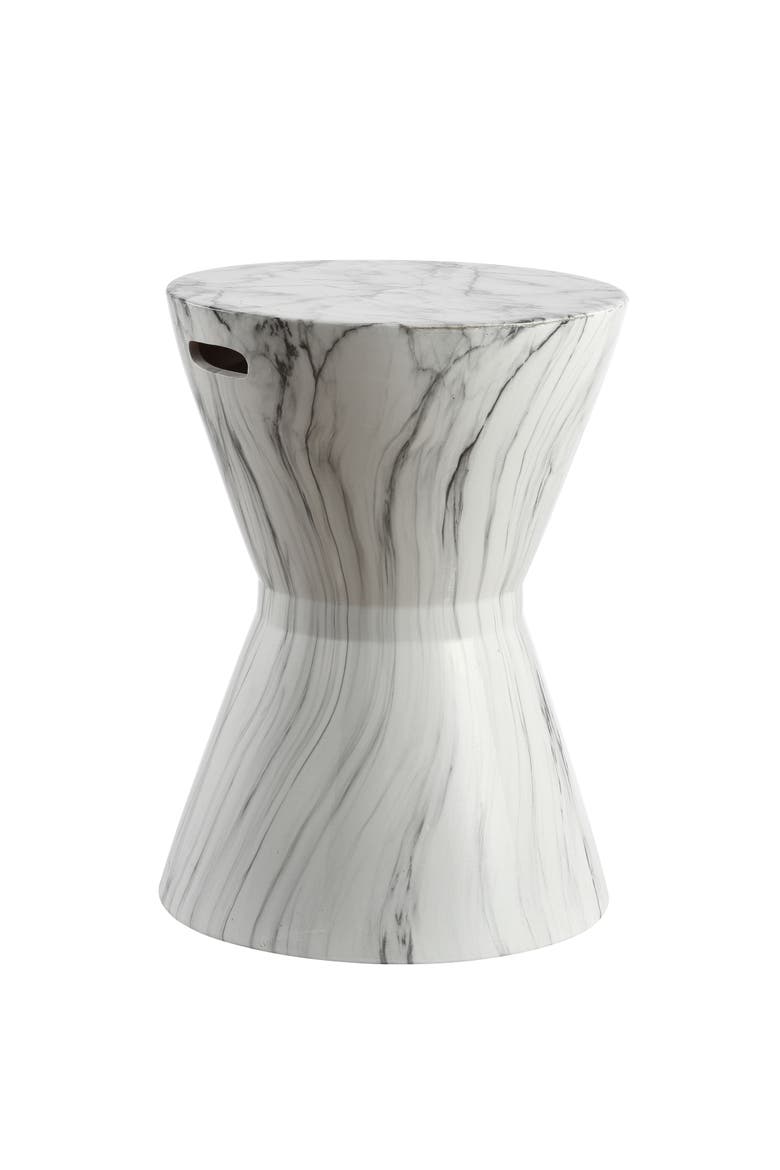 African Drum Traditional Marble Finish Floral Chinoiserie Ceramic Drum Garden Stool, Pierced Indoor/Outdoor Patio Seat, Main, color, White Marble Finish