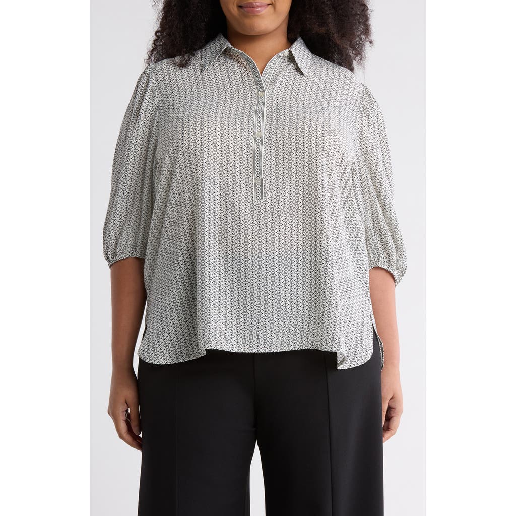 Max Studio Placket Top In Gray