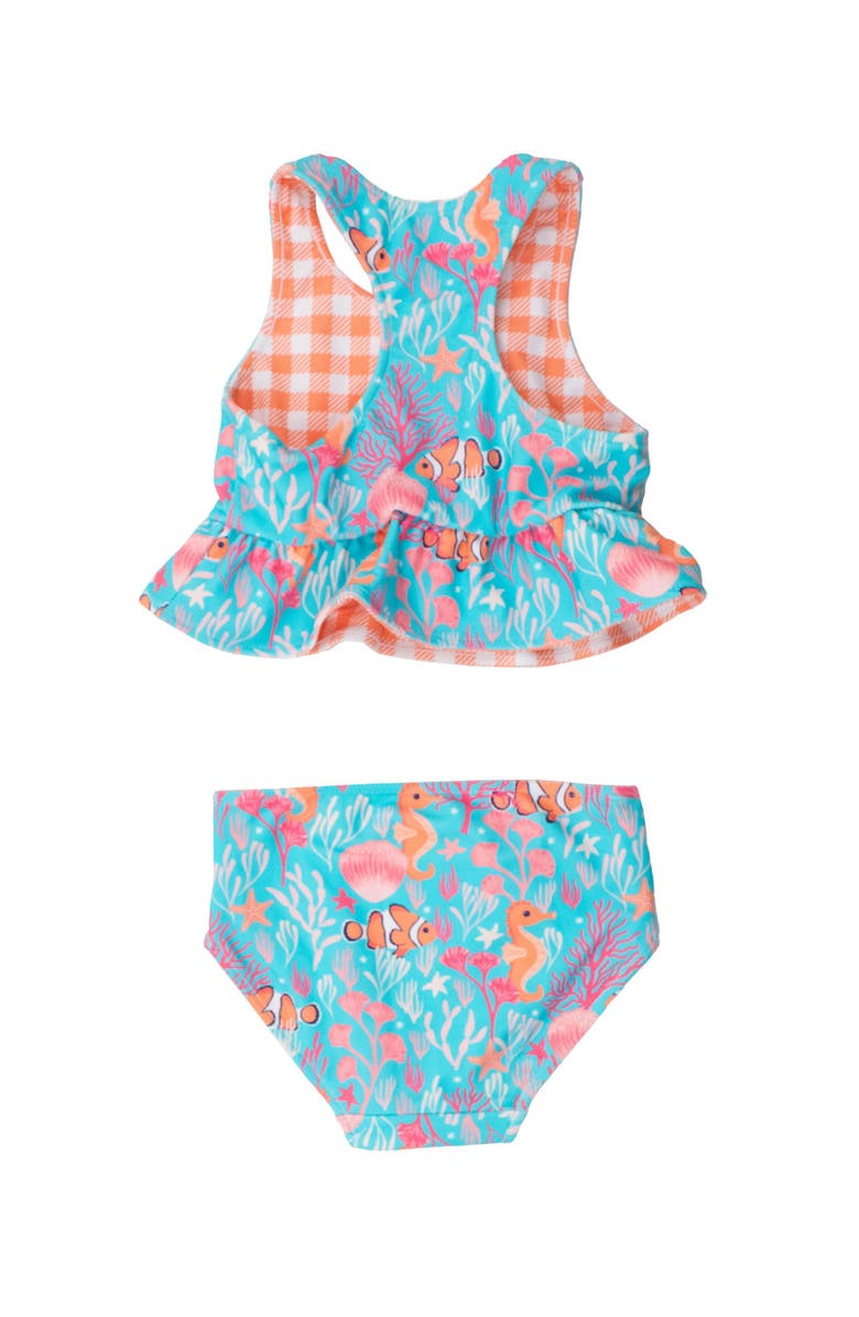 RuffleButts UPF50 Sun Protected Reversible Peplum Tankini, Alternate, color, Ocean Tides