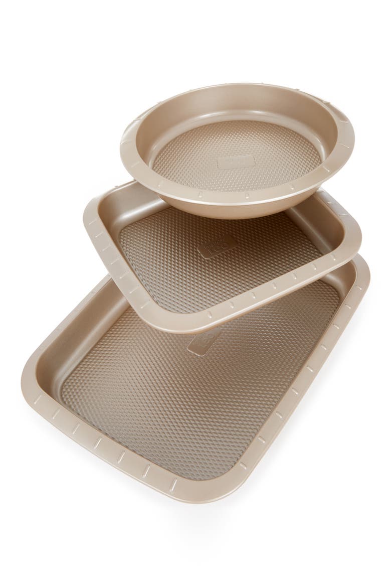 Leo Balance Carbon Steel 3-Piece Cake Pan Set, Alternate, color, GOLDEN