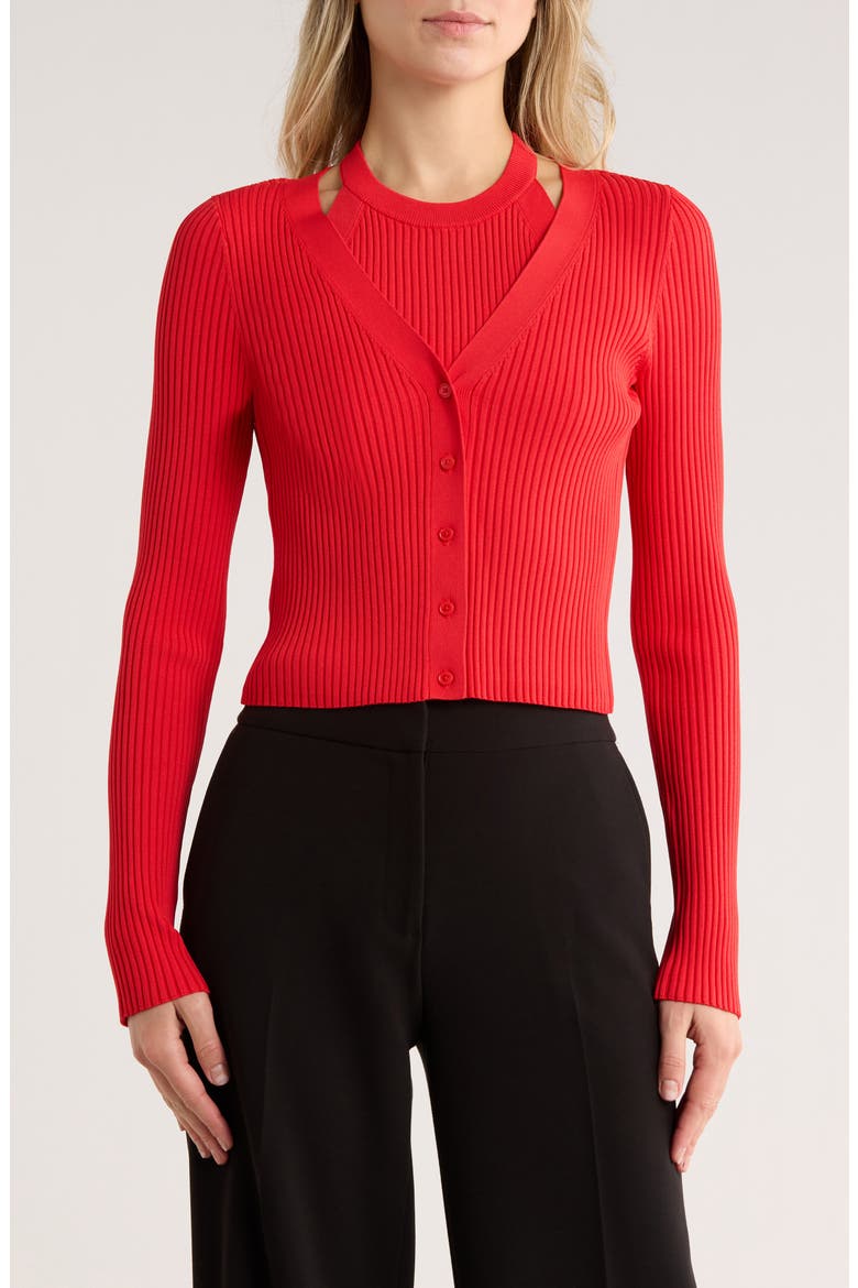 Lonnie Knit Layered Sweater, Main, color, RED
