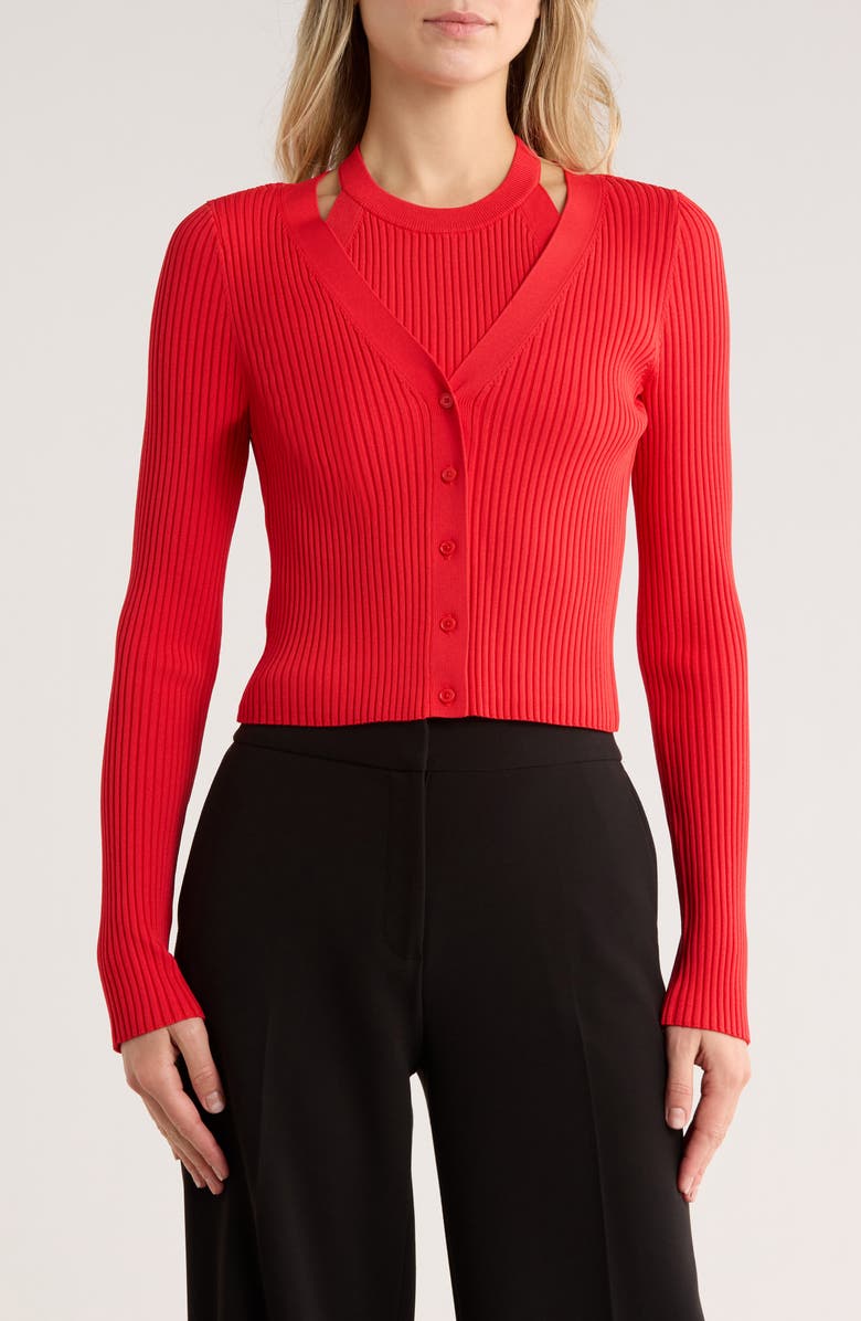 Derek Lam 10 Crosby Lonnie Knit Layered Sweater, Main, color, Red