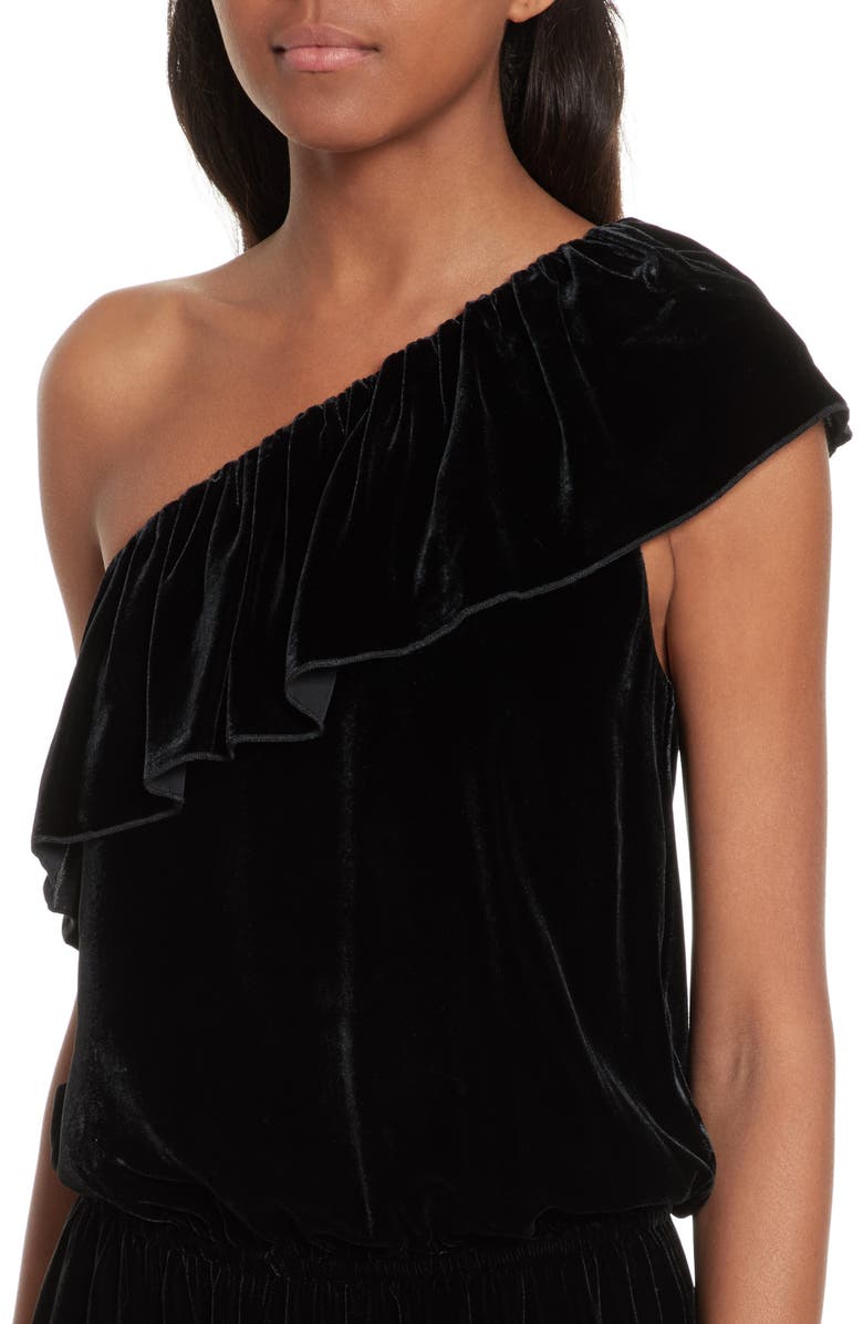 Joie Kolda B One-Shoulder Velvet Dress, Alternate, color, Caviar