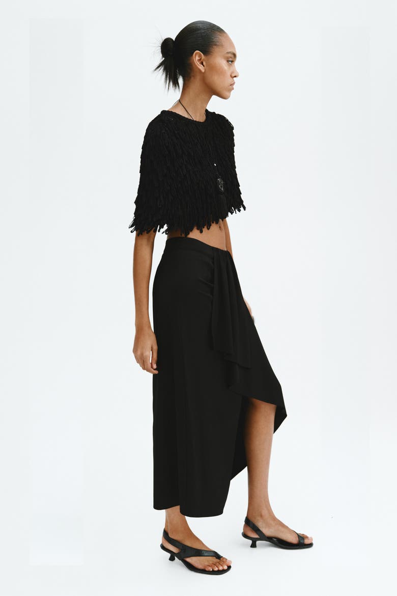 Draped-panel Asymmetric Skirt, Alternate, color, Black
