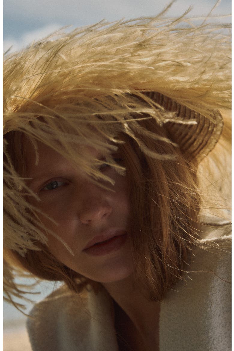 Harriet Ostrich Feather Trim Straw Sun Hat, Alternate, color, NATURAL