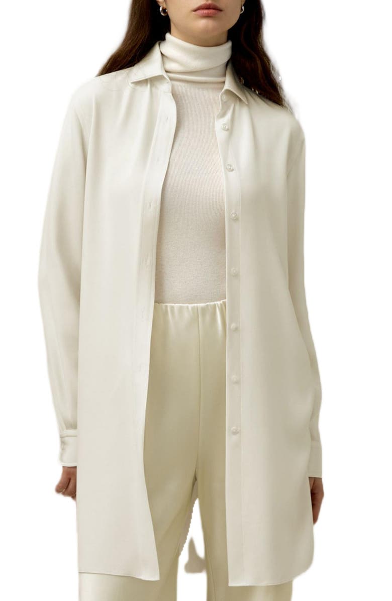 Lilysilk Classic Longline Silk Shirt, Main, color, Natural White