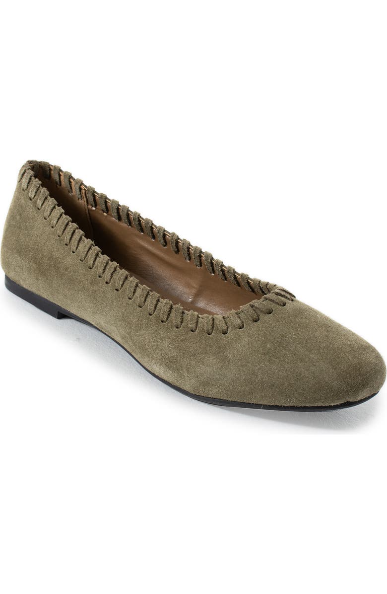 Jelavu Ella Whipstitch Ballet Flat, Main, color, Olive