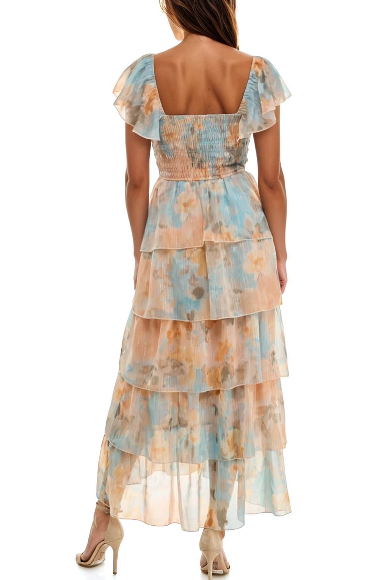 Socialite Smocked Bodice Ruffle Maxi Dress, Alternate, color, Peach/ Aqua