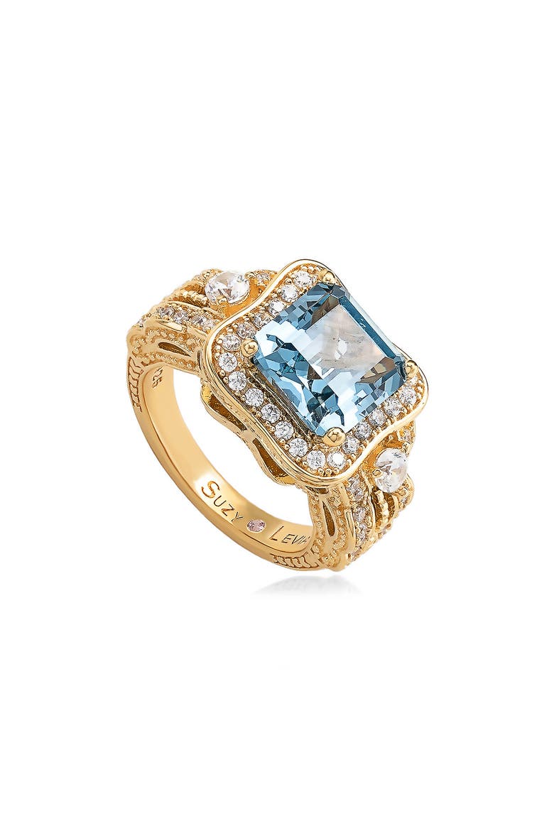 Ascher Cut Aqua Cubic Zirconia Halo Ring, Main, color, AQUA