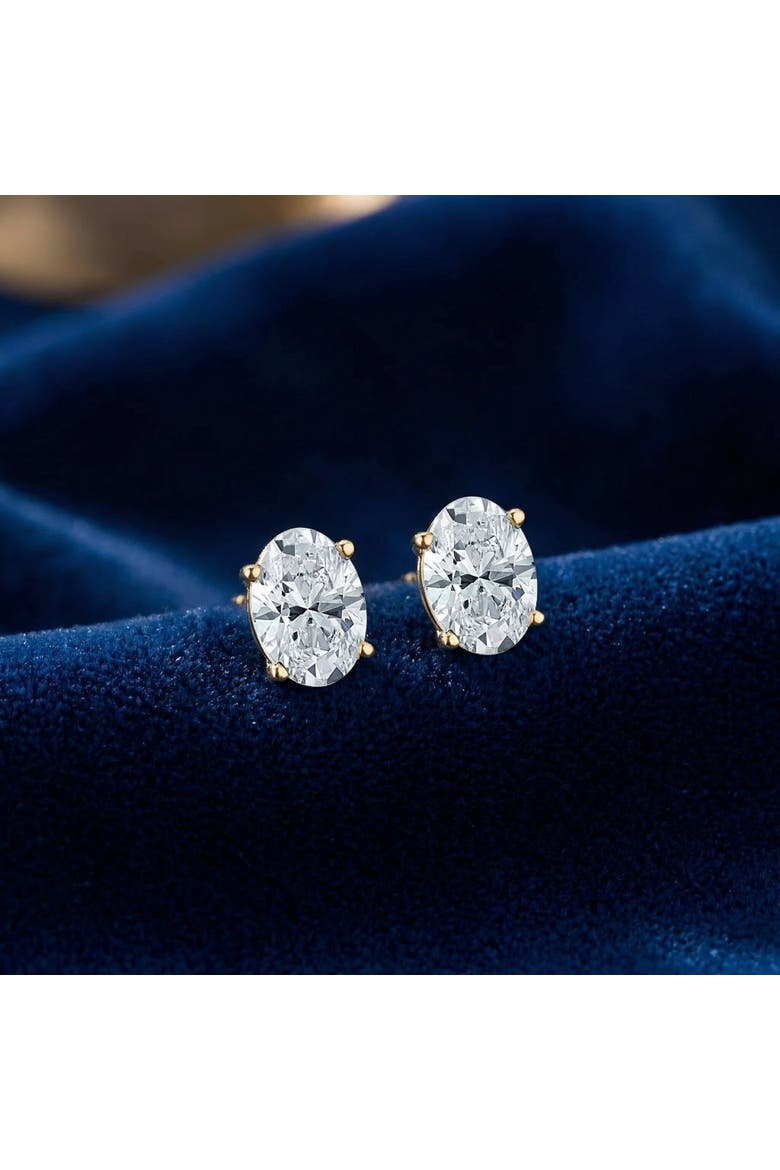 2 Ct Lab Grown Oval Shape Diamond Studs 14k Gold Earrings, Alternate, color, 14k Yellow Gold