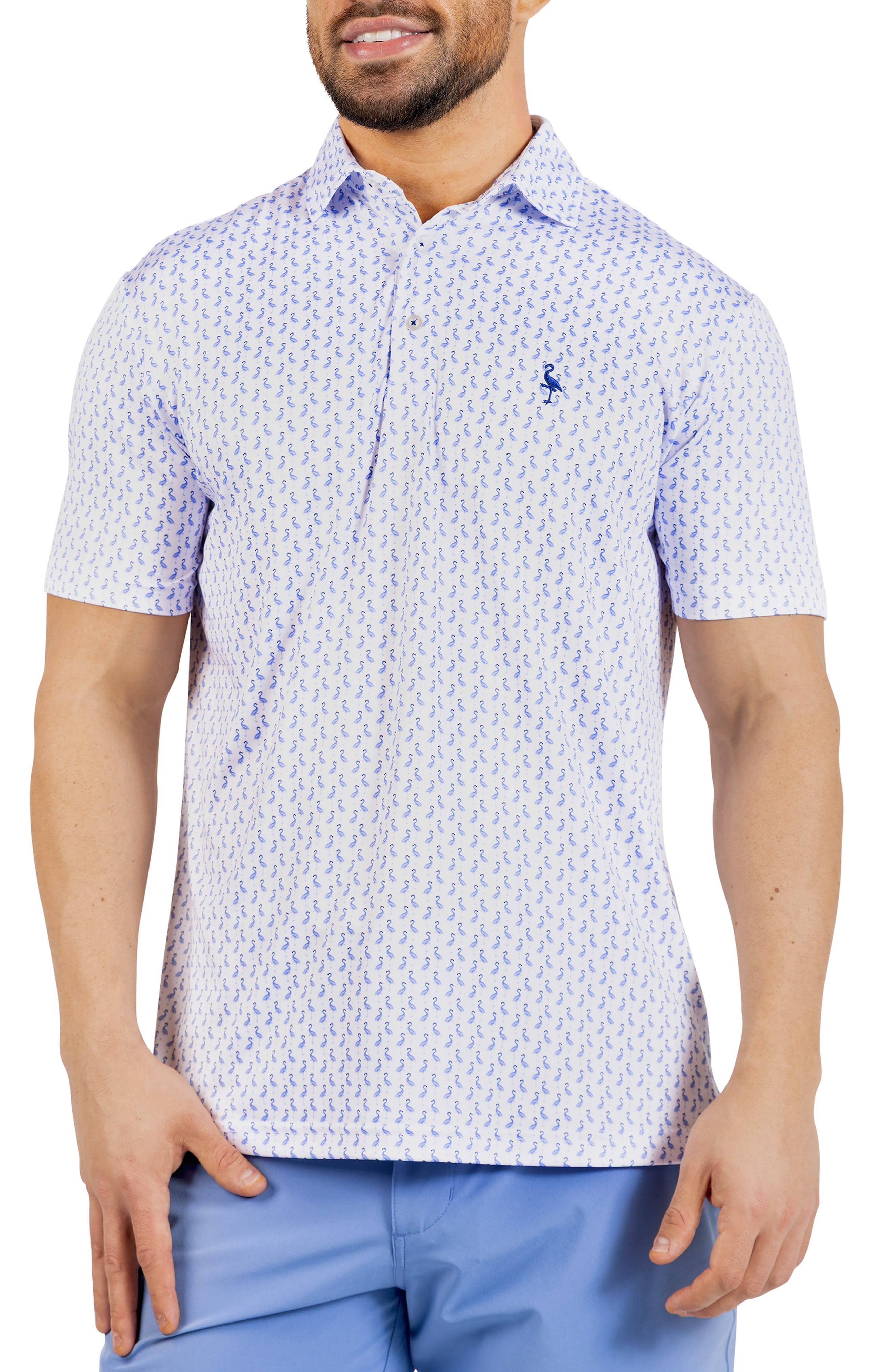 TailorByrd Flamingos Print Performance Polo