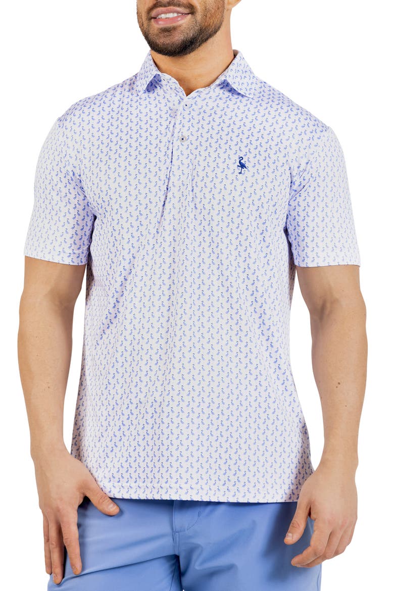 Flamingos Print Performance Polo, Main, color, BLUE