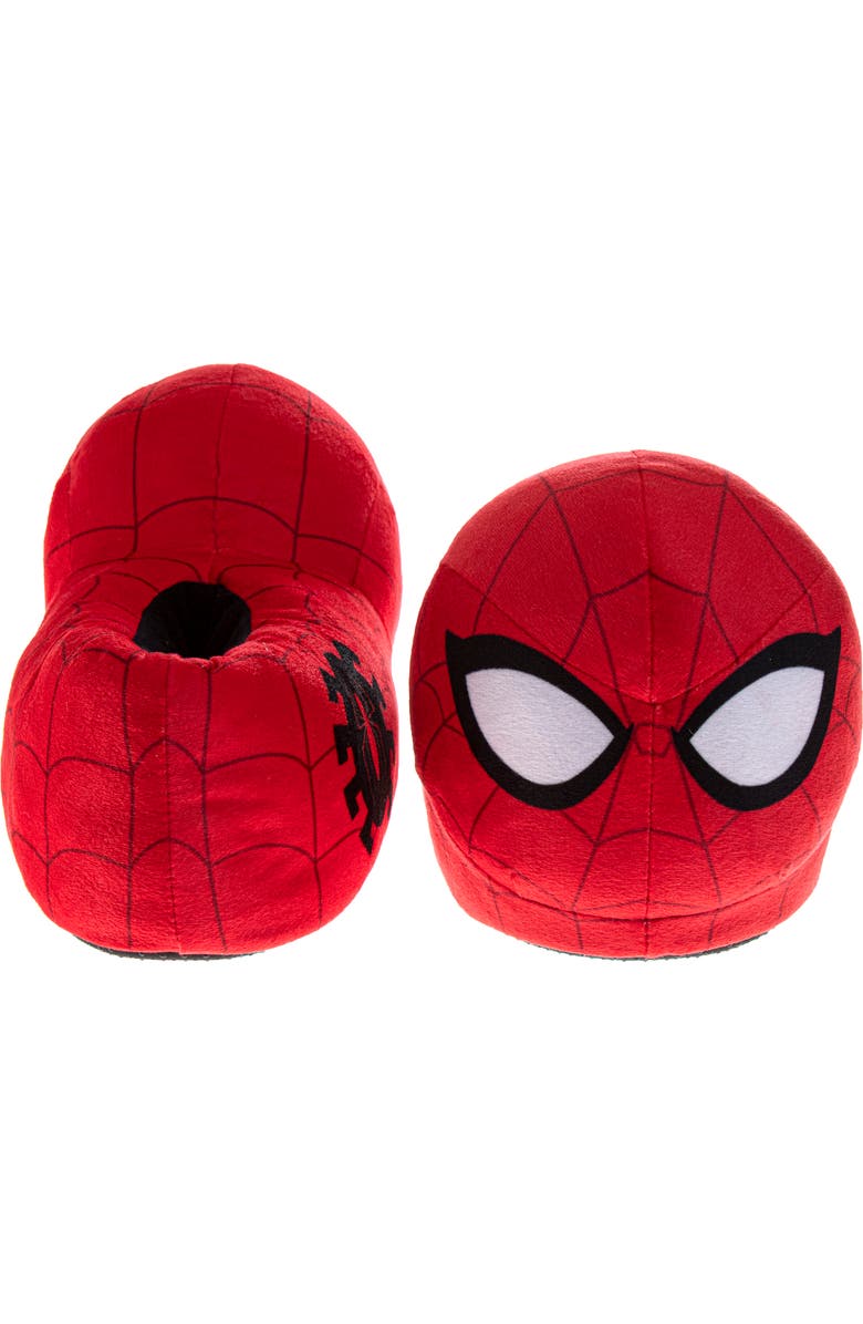 Spider-Man Marvel Spiderman Slippers Cozy, Plush, and Fun House Shoes, Alternate, color, Red