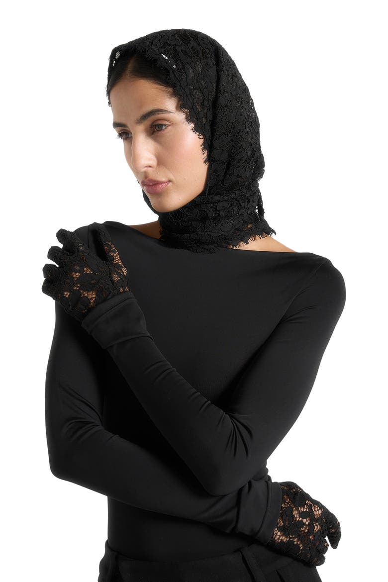 Kadia Lace Head Scarf, Alternate, color, Black