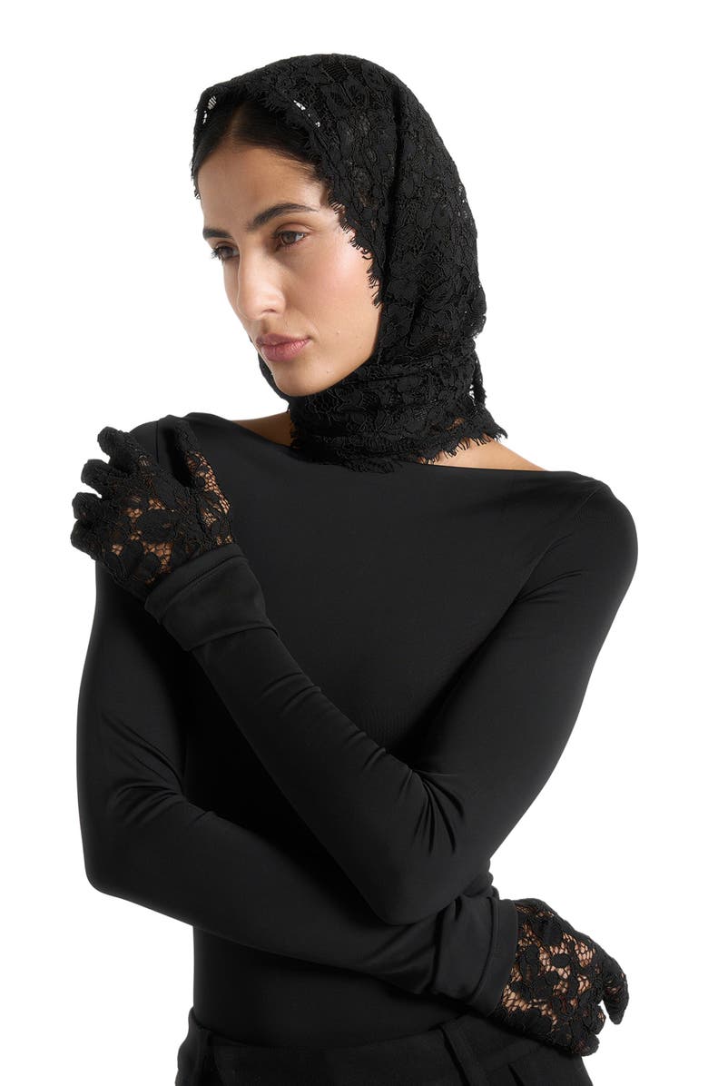 Manière De Voir Kadia Lace Head Scarf, Alternate, color, Black