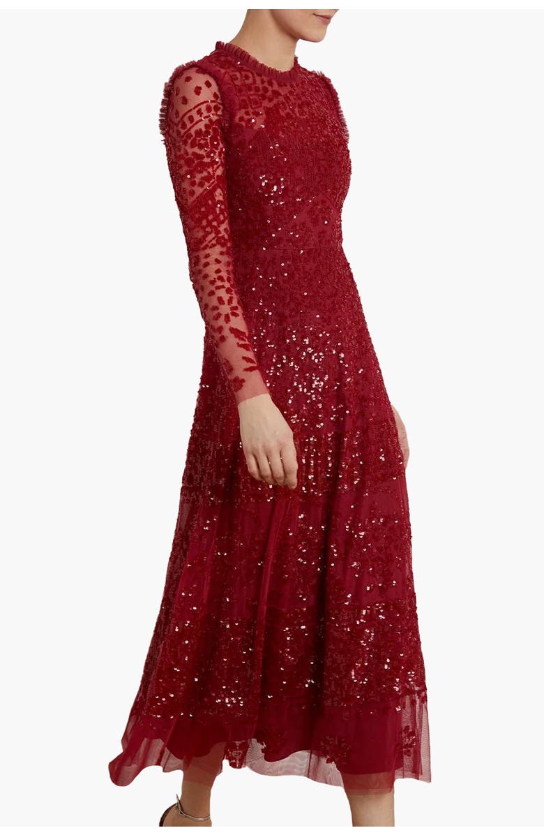 Needle & Thread Aurora Long Sleeve Ballerina Midi Dress, Main, color, Cherry Red