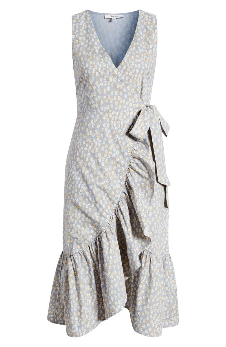 Madewell Floral Ruffle Trim Wrap Dress, Alternate, color, 