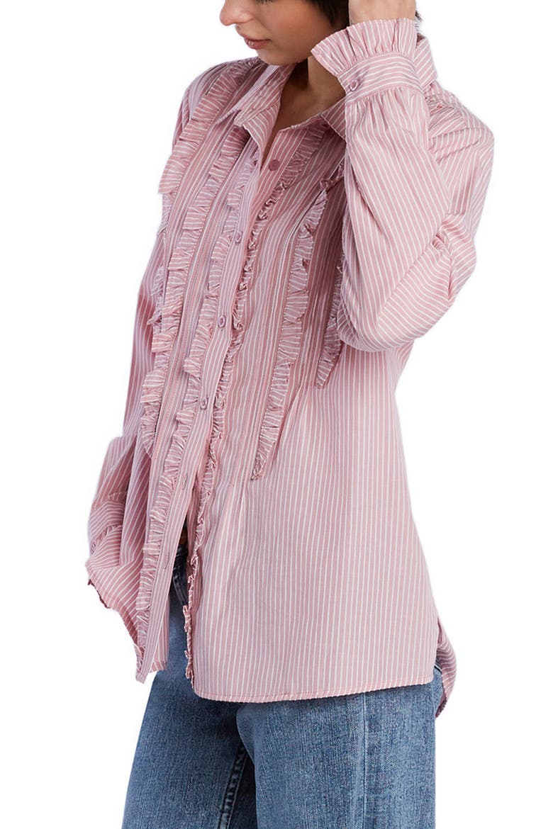 Ruffle Stripe Tuxedo Shirt, Alternate, color, DUSTY ROSE STRIPES