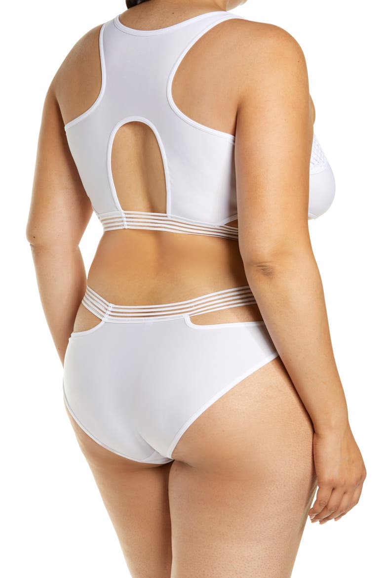 Mesh & Strap Detail Bra & Briefs Set, Alternate, color, WHITE