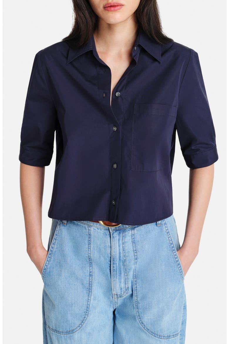 Short Lived Elbow Sleeve Cotton Button-Up Shirt, Main, color, MIDNIGHT