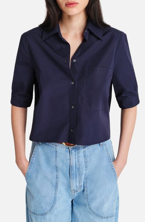 Short Lived Elbow Sleeve Cotton Button-Up Shirt