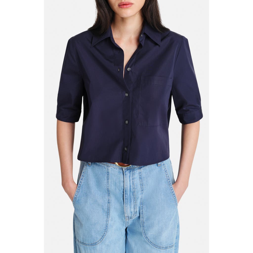 Twp Short Lived Elbow Sleeve Cotton Button-up Shirt In Blue