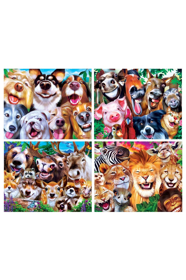 Selfies 100 Piece Jigsaw Puzzles 4-Pack, Alternate, color, Multicolor