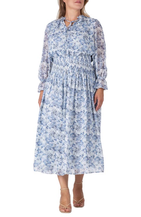 Floral Long Sleeve Midi Dress (Plus Size)