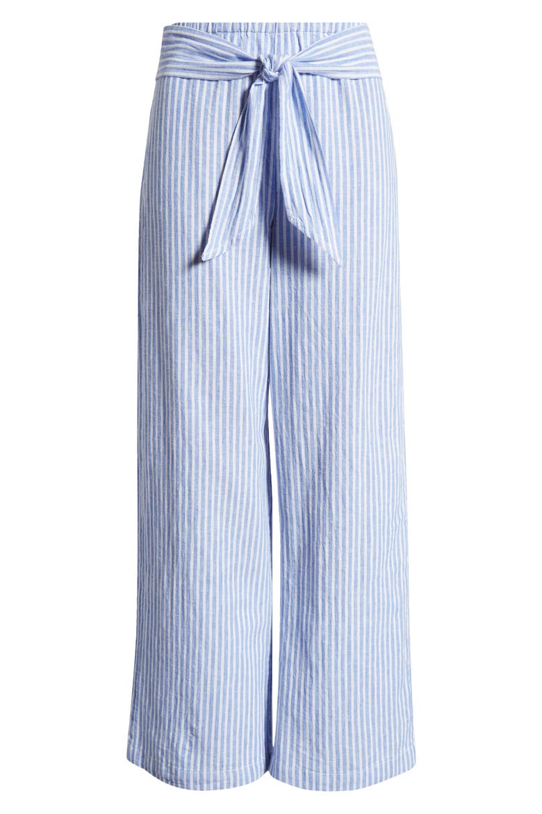Florencia Stripe Linen & Cotton Pants, Alternate, color, AQUATINI