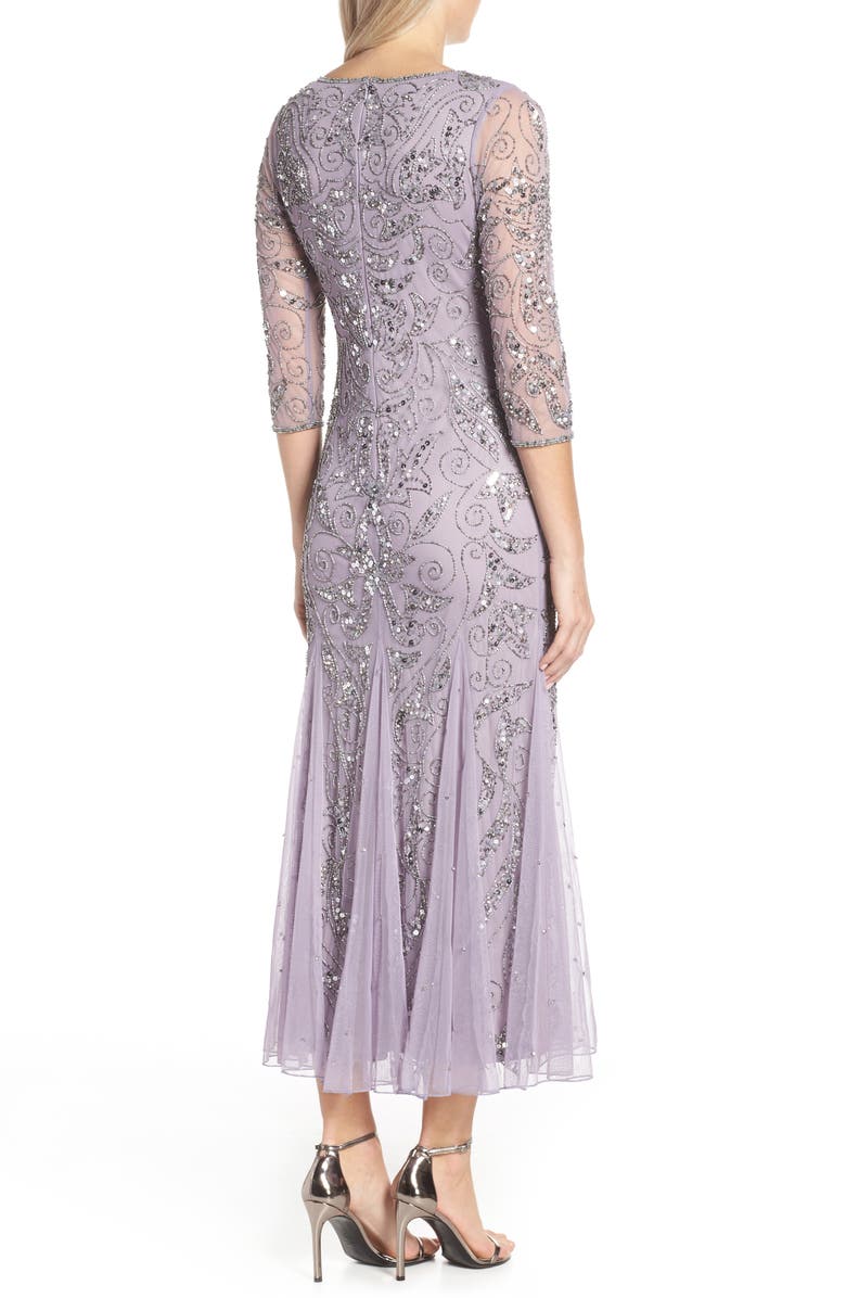 Pisarro Nights Illusion Sleeve Beaded A-Line Gown, Alternate, color, New Lavender