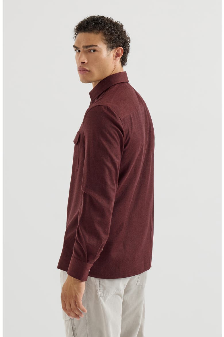 Virgin wool flannel overshirt with spread collar and chest pockets, Alternate, color, Burned