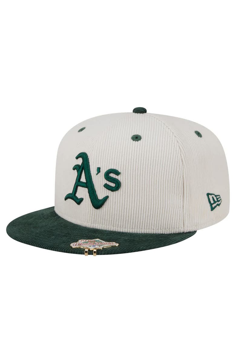 New Era Men's New Era Cream/Dark Green Athletics Two-Tone Corduroy 59FIFTY Fitted Hat, Alternate, color, 