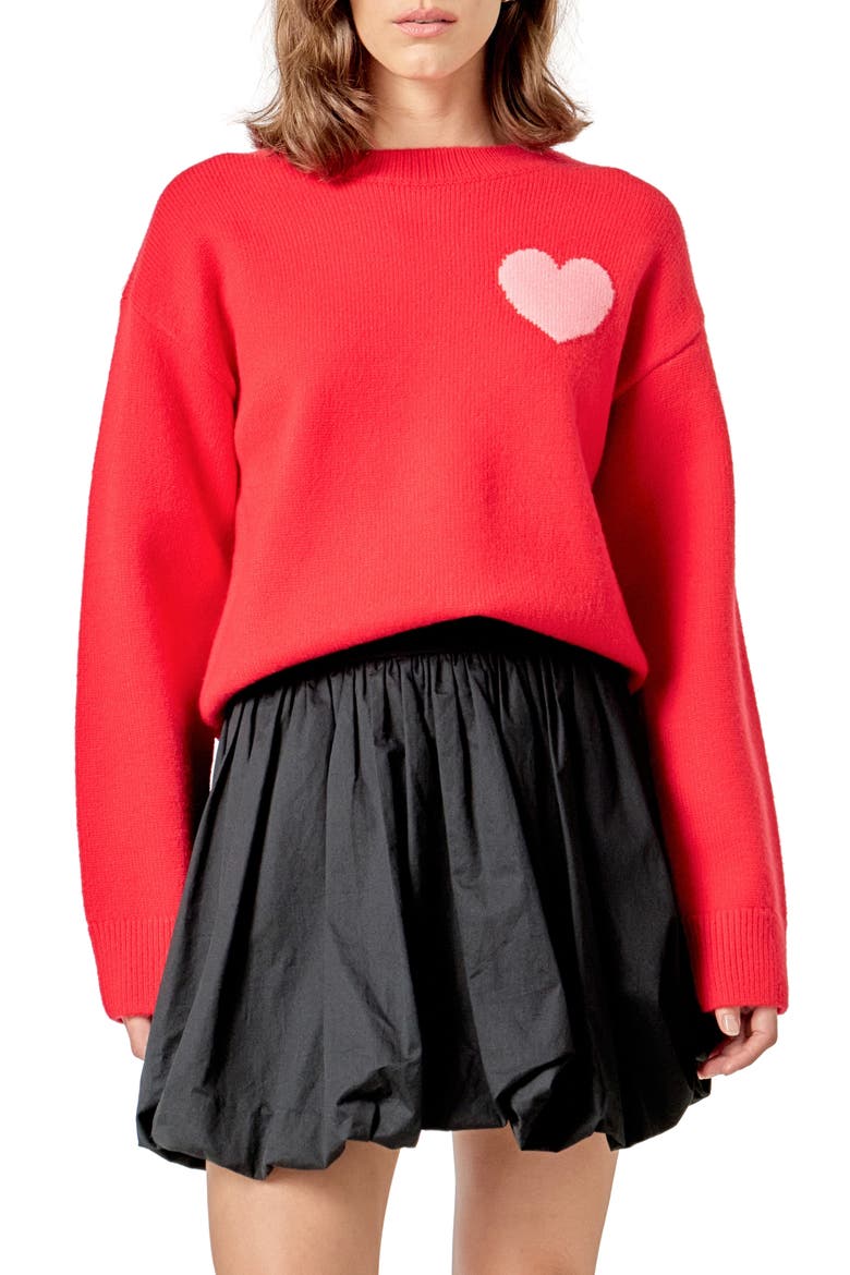 Heart Crewneck Sweater, Main, color, RED/ PINK