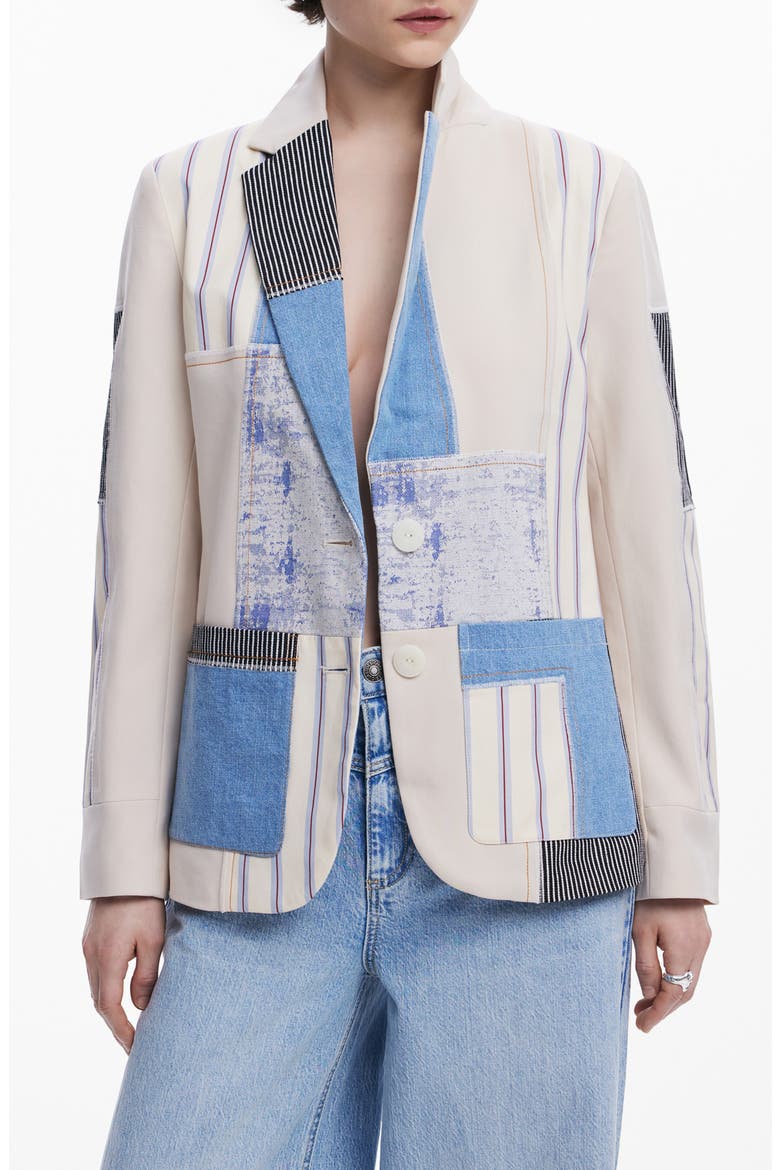 Patchwork Blazer, Main, color, WHITE