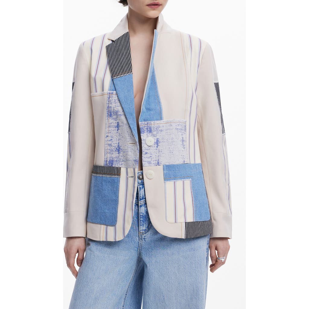 Desigual Patchwork Blazer In Neutral