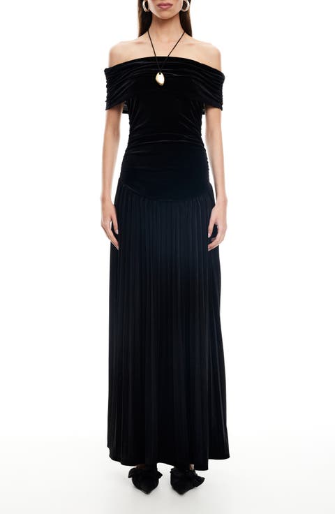 Field of Dreams Off the Shoulder Velvet Maxi Dress