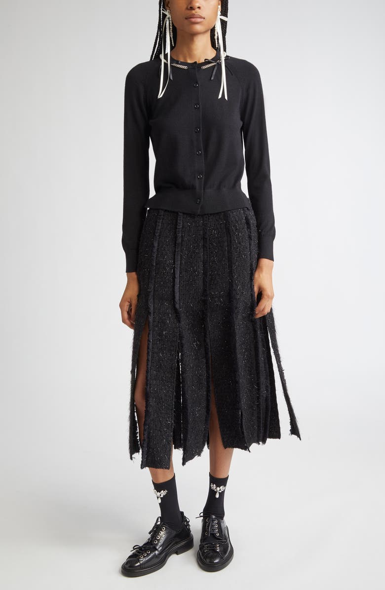 Simone Rocha Multi Slit Frayed Metallic Tinsel Tweed Skirt, Alternate, color, Black