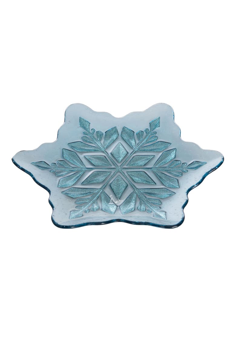Icy Snowflake Large Glass Decorative Christmas Plate, Alternate, color, Blue
