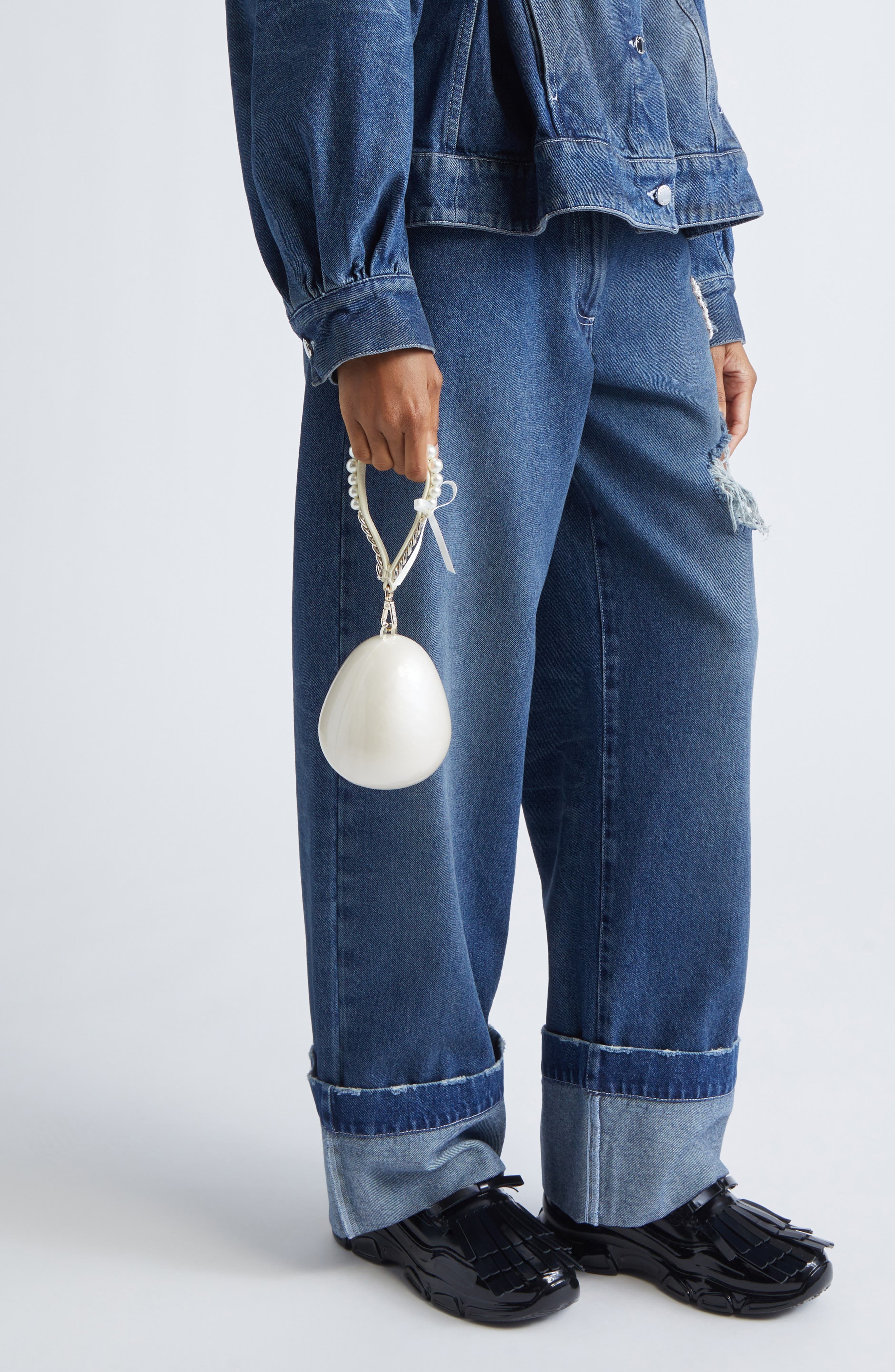 Micro Egg Clutch with Imitation Pearl Strap, Alternate, color, PEARL/ PEARL