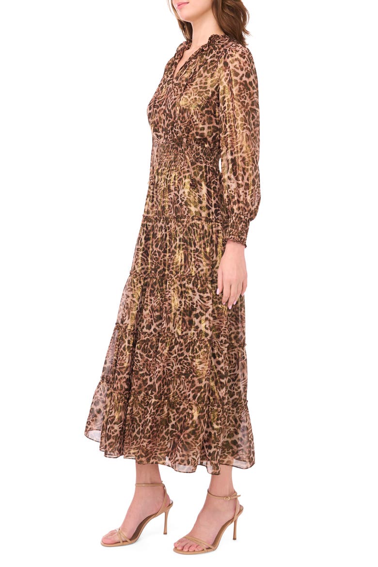 Long Sleeve Tiered Midi Dress, Alternate, color, BROWNSTONE